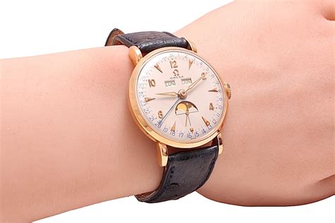 18 Kt Gold Omega Cosmic Triple Date Moon Phase Collectors Wrist Watch ...