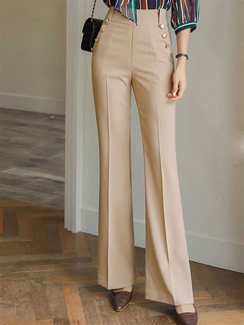 Stylewe Women Straight Leg Pants For Work Casual Polyester Khaki ...
