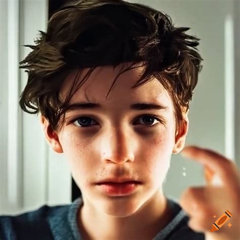 Portrait of a cute 12-year-old boy with wet hair on Craiyon