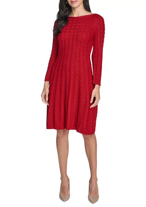Jessica Howard Women's Fitted Sleeve Cable Knit A-Line Sweater Dress | Belk