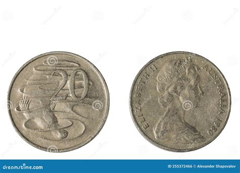 Close Up View of Old Front and Back Side of Australian Twenty Cent Coin ...