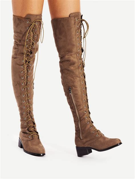 Lace up front side zipper thigh high boots – Artofit