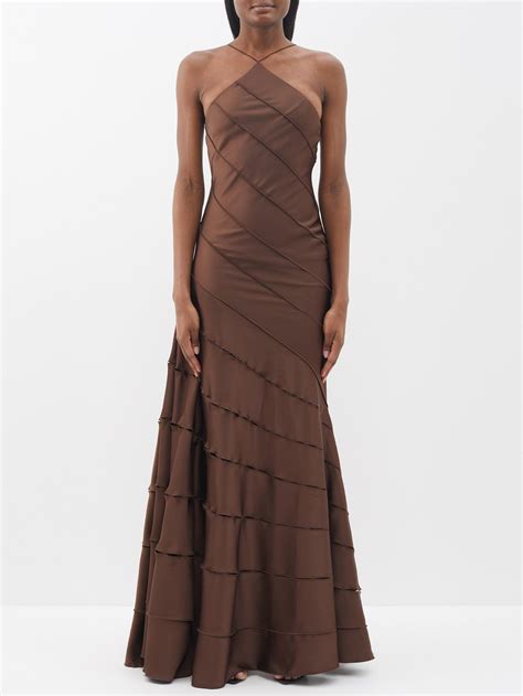 Santana halterneck satin gown | 16Arlington | Brown bridesmaid dresses ...