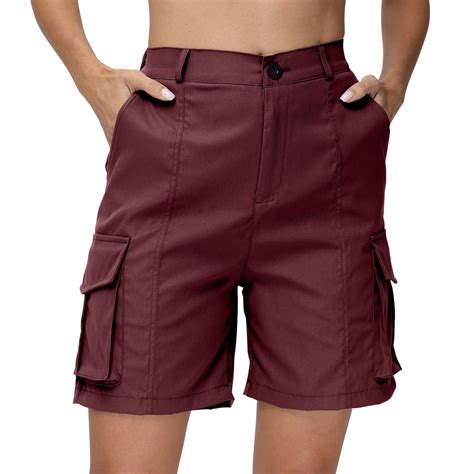 Mohiass Shorts for Women Cargo Shorts Knee Length 6 Pockets Elastic ...