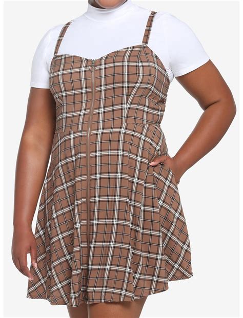 Brown Plaid Twofer Dress Plus Size | Hot Topic