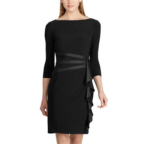 Petite Chaps Satin Trim Jersey Dress | Kohls | Ruffle sheath dress ...