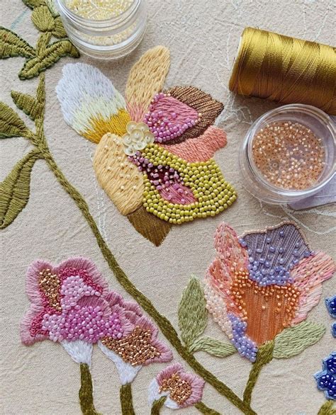 Flower Table Cloth with Bead Embroidery