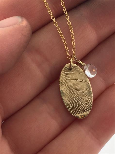 Fingerprint thumbprint in solid bronze 14k gold filled chain and ...