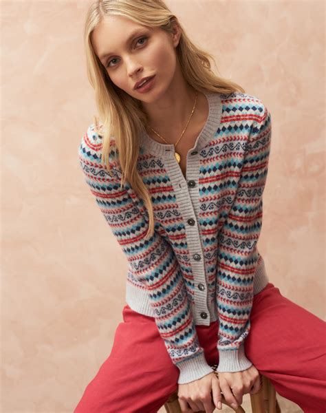 Cashmere Fair Isle Cardigan in Pearl | Knitwear | Brora