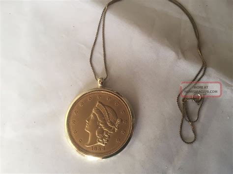 1854 Gold Coin Pendant With Gold Bezel And Chain Marked Copy On Back