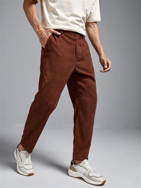 Men Slant Pockets Corduroy Trousers | Brown pants men, Pants outfit men ...