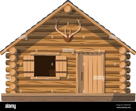 Vector illustration of a traditional log cabin in cartoon style ...
