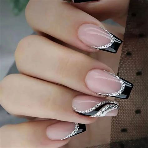 30+ Stunning Black and Silver French Tip Nails Ideas - Nail Designs Daily