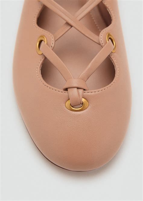 Leather ballet flats with crossed straps - Women | MANGO Vietnam