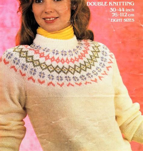 Fair Isle Yoke Raglan Round Neck Womens Sweater 30" - 44" DK 8 Ply ...