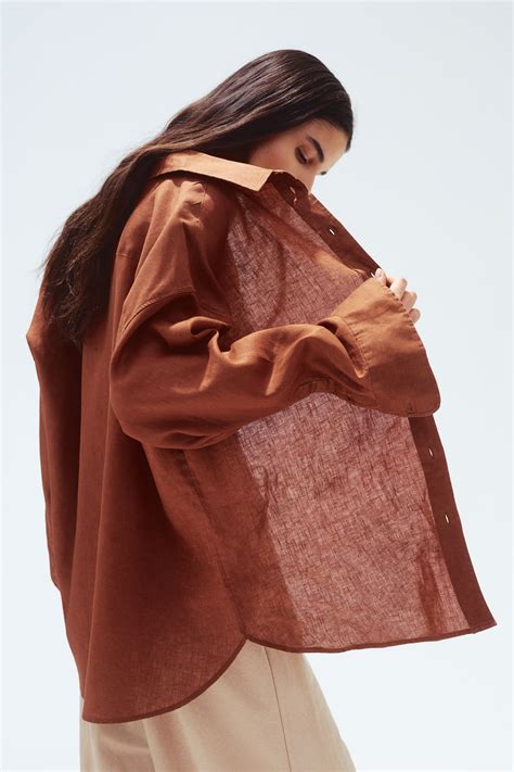 Oversized Linen Shirt - Brown - Ladies | H&M US