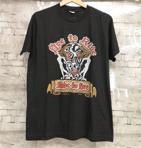 80s VINTAGE HARLEY DAVIDSON ハーレーダビッドソン 半袖Tシャツ SKULL NUDE LIVE TO RIDE シングルステッチ サイズM USA製 ブラック(丸首 ...