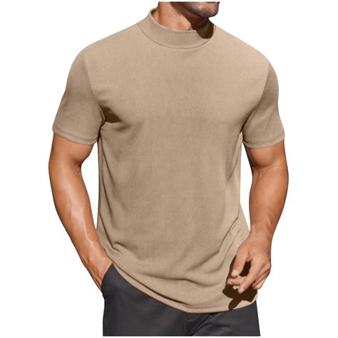 RYRJJ Mens Mock Turtleneck Shirts Short Sleeve Casual Basic T-Shirts ...