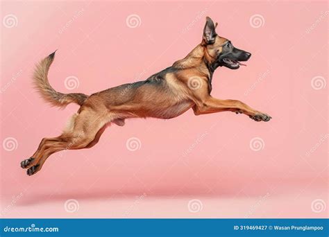Belgian Malinois Dog Jumping and Remaining in Mid-air, Studio Lighting ...