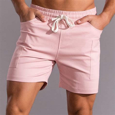 FloHua Gym Shorts Men Pink Mens Shorts Casual Plain with Pockets ...