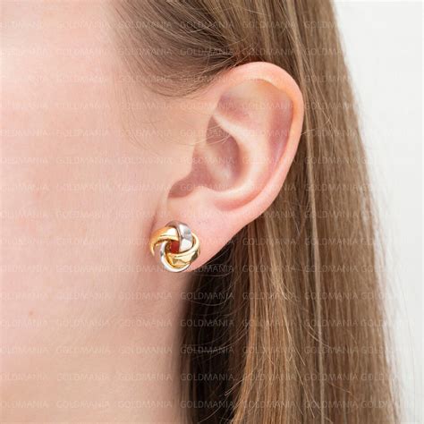 Two Tone 14K Gold 10 Mm Love Knot Stud Earring Set, Real Gold Earrings ...