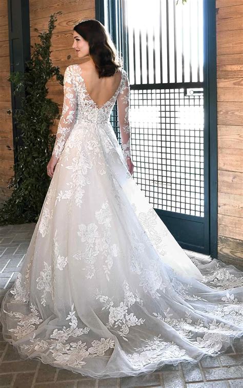 Romantic Lace V-Neckline Wedding Dress with Optional Long Sleeves - Essense of Australia Wedding ...