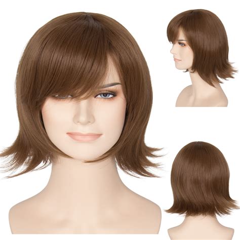 Miss U Hair Short Brown Wigs for Women Straight BOB Wig with Bangs ...