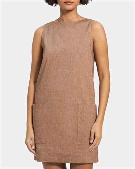 Linen Blend Mélange Sleeveless Shift Dress | Theory Outlet