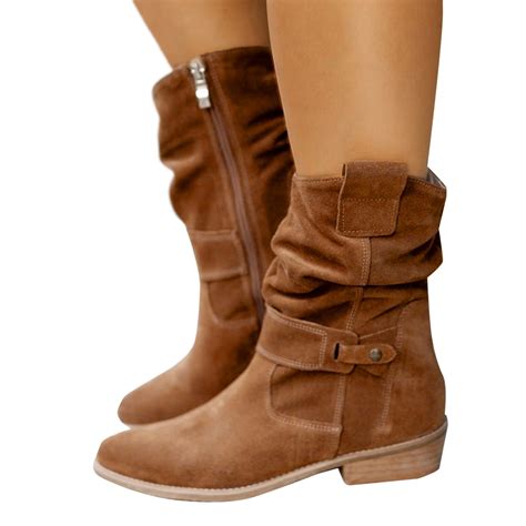 Oyedens Slouch Mid Calf Boots For Women Fashion Slouchy Suede Pointed ...