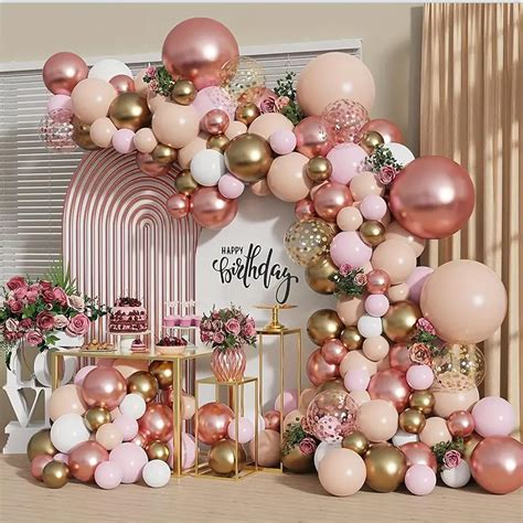 Amazon.com: Kit de guirnalda de globos de oro rosa, globos de confeti de oro rosa pastel, color ...
