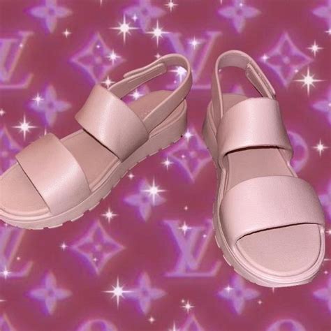 Skechers Pink Platform Luxe Foam Sandals These... - Depop