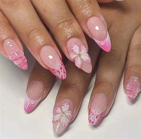 3d Pink Flower Hand Painted Nail/ Custom Press on Nails/ Hand Made ...