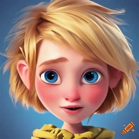Pixar character with blonde hair and blue eyes on Craiyon