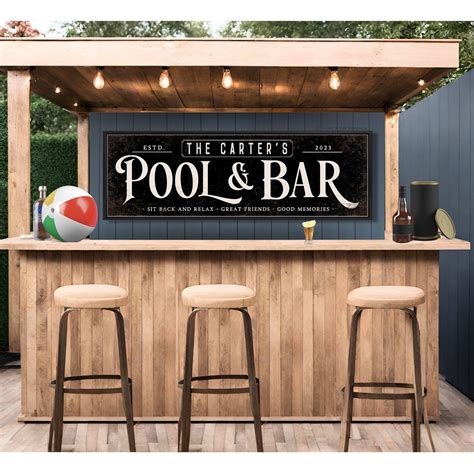Pool & Bar Sign for Pool Patio Personalized Backyard Bar Sign Rustic ...