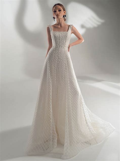 Square neck beaded wedding dress 60 photos - Astyledwedding.com