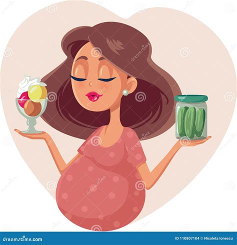 Pregnant Woman Choosing Between Ice Cream And Pickles Cartoon ...