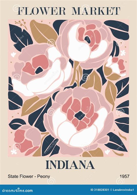 Abstract Peony Flower Market Indiana Art Poster. Stock Vector ...