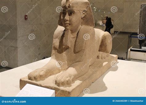 Sandstone Statue of the Sphinx on Display in the National Museum of Egyptian Civilization in ...