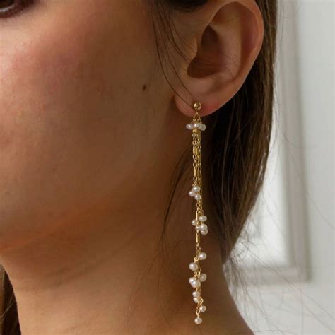 Dangling Pearl Earrings | Rae Pearl Earrings | SAPERE | Gold earrings ...