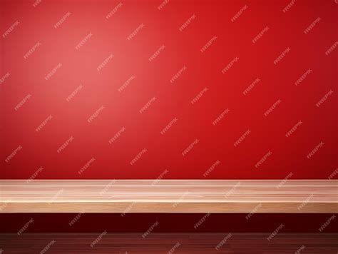 Premium Photo | Red background with a wooden table product display ...