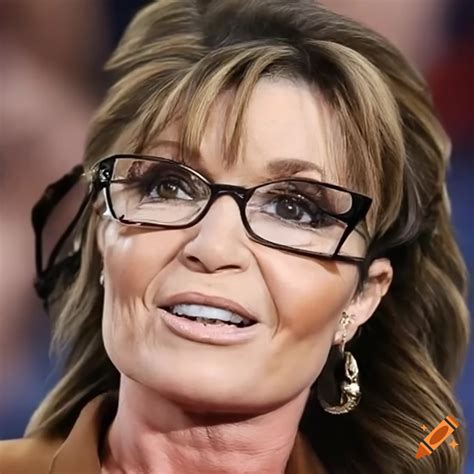 Close-up portrait of Sarah Palin with stylish glasses on Craiyon