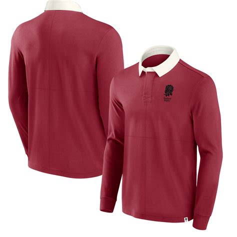 England Rugby Fundamentals Quartered Long Sleeve Rugby Shirt - Red ...