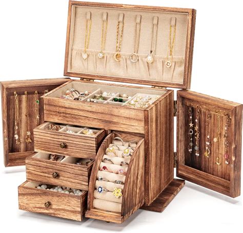 Poyilooo Jewelry Box Organizer, Solid Wood Jewelry Boxes for Women for ...