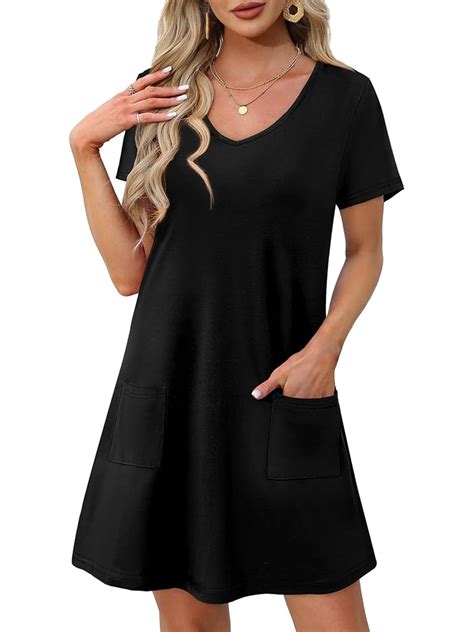 TEMOFON Womens Dresses Summer Beach Dresses for Women Black Scoop Neck ...