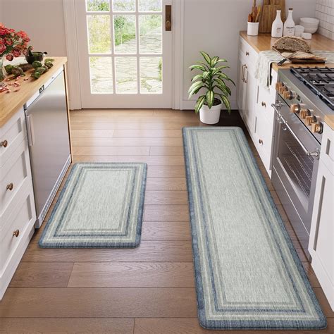 KIMODE Anti Fatigue Kitchen Mats for Floor, Blue Grey Farmhouse Kitchen ...