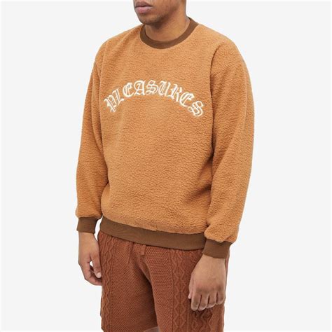 Pleasures Men's Mars Sherpa Crew Neck Sweatshirt in Brown PLEASURES