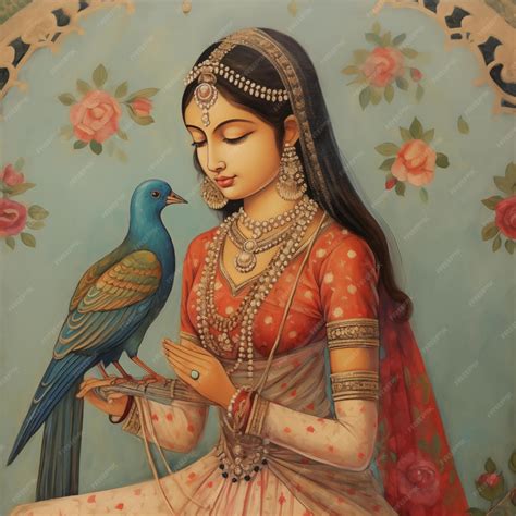 Premium PSD | Beautiful Indian Rajasthani queen Women with Bird ...