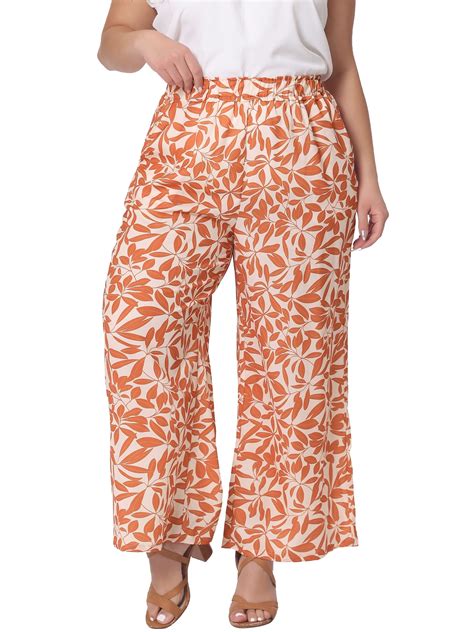 Agnes Orinda Plus Size Palazzo Pants for Women Floral Print High Waist ...
