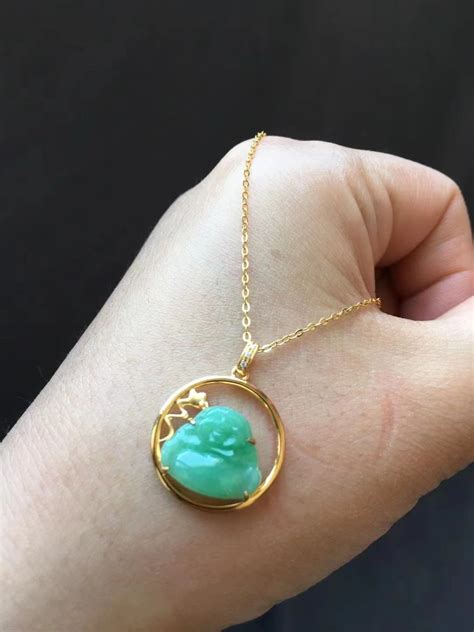 Natural Apple Green Jadeite Buddha Pendant 18K Yellow Gold & Icy Apple ...