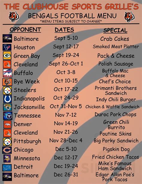 The Clubhouse Sports Grille menu in Monroe, Ohio, USA